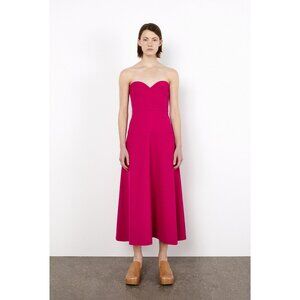 ZARA Strapless Bustier Midi Dress Fuchsia Pink Size XS